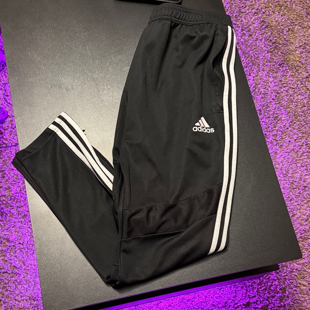 Adidas Black Joggers with White Stripes